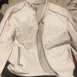 White w/ orange stripes full leather Prada jacket